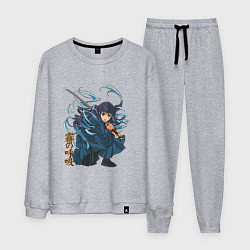 Костюм хлопковый мужской Столп Тумана Муичиро Токито Клинок рассекающий дем, цвет: меланж