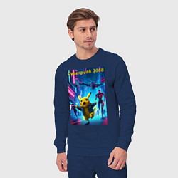 Костюм хлопковый мужской Cyberpunk 3088 - Pikachu pursuit - neon glow, цвет: тёмно-синий — фото 2