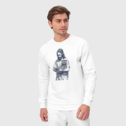 Костюм хлопковый мужской Иисус держит милого енота на своих руках, цвет: белый — фото 2