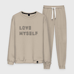 Костюм хлопковый мужской BTS love myself надпись, цвет: миндальный