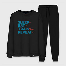 Костюм хлопковый мужской Eat sleep train repeat - blue and red, цвет: черный