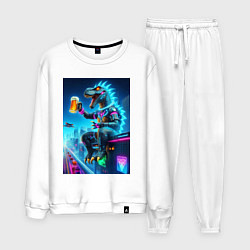 Мужской костюм Чувак Дино сидит на крыше небоскрёба с кружкой пив