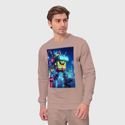 Костюм хлопковый мужской Cyber Sponge Bob - neon glow fantasy, цвет: пыльно-розовый — фото 2