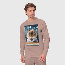 Костюм хлопковый мужской Кот аналитик - нейроарт, цвет: пыльно-розовый — фото 2