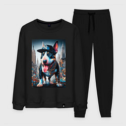 Костюм хлопковый мужской Funny bull terrier in New York - ai art, цвет: черный