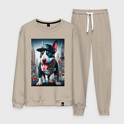 Мужской костюм Funny bull terrier in New York - ai art