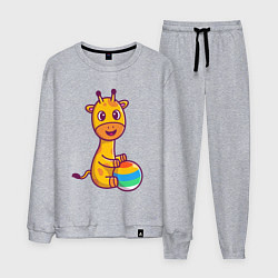Костюм хлопковый мужской Жираф играет в мяч, цвет: меланж