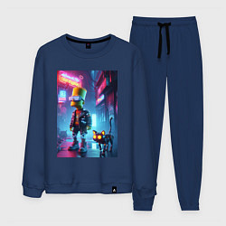 Мужской костюм Барт Симпсон гуляет с роботом котом в ночном город