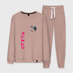 Костюм хлопковый мужской Ведьмак волк лого, цвет: пыльно-розовый