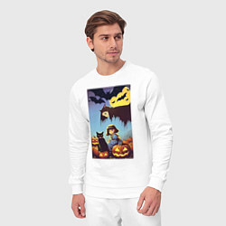 Костюм хлопковый мужской Ведьма зависла над девочкой и котом, цвет: белый — фото 2