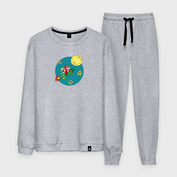 Мужской костюм Санта Клаус летит на ракете на Луну