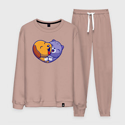 Костюм хлопковый мужской Dog cat love, цвет: пыльно-розовый