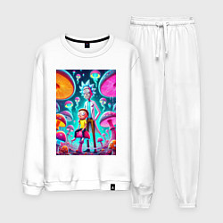 Костюм хлопковый мужской Морти сидит на грибе рядом с Риком, цвет: белый