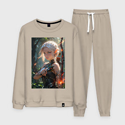 Костюм хлопковый мужской Девушка-эльф с магическим луком, цвет: миндальный