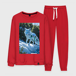 Костюм хлопковый мужской Кристальный волк на снегу, цвет: красный