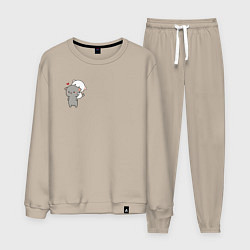 Мужской костюм Белый котик на спине у серого для пары