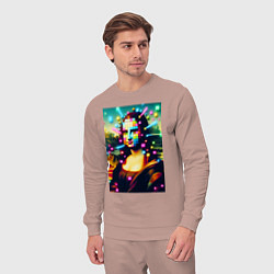 Костюм хлопковый мужской Мона Лиза и неоновые кубики - стилизация, цвет: пыльно-розовый — фото 2