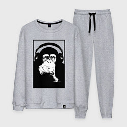 Костюм хлопковый мужской Monkey in the headphones, цвет: меланж