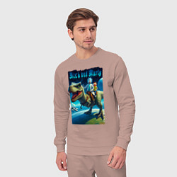 Костюм хлопковый мужской Рик и Морти верхом на тираннозавре, цвет: пыльно-розовый — фото 2