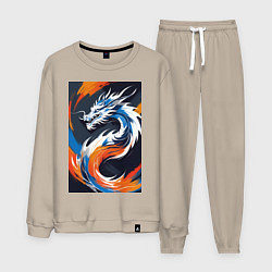 Костюм хлопковый мужской Дракон в вихре красок, цвет: миндальный