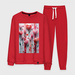 Костюм хлопковый мужской Композиция из цветов и сердечек, цвет: красный