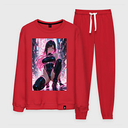 Костюм хлопковый мужской Тифа Локхарт из Final Fantasy VII в стиле киберпан, цвет: красный