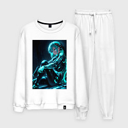 Костюм хлопковый мужской Девушка киборг в стиле Cyberpunk, цвет: белый