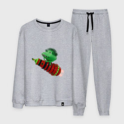 Костюм хлопковый мужской Зеленый монстр на красной ракете, цвет: меланж