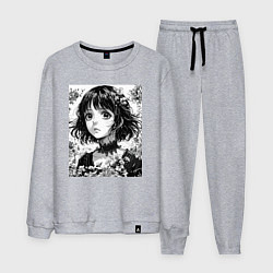 Мужской костюм Аниме девушка портрет черно-белый