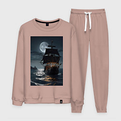 Костюм хлопковый мужской Пиратский корабль в шторм, цвет: пыльно-розовый