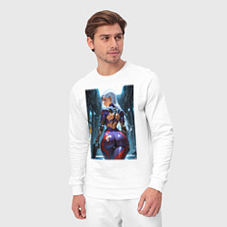 Костюм хлопковый мужской Девушка с оружием в киберпанк стиле, цвет: белый — фото 2