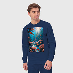 Костюм хлопковый мужской Подводный коралловый риф с рыбками, цвет: тёмно-синий — фото 2