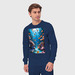 Костюм хлопковый мужской Подводный коралловый риф с рыбками, цвет: тёмно-синий — фото 2