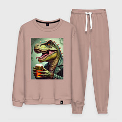 Костюм хлопковый мужской Пивозавр с бокалом, цвет: пыльно-розовый