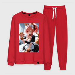 Костюм хлопковый мужской Фейт Тамамо в костюме горничной с мягкими лапами, цвет: красный