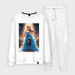 Костюм хлопковый мужской Девушка в вечернем платье играет на скрипке, цвет: белый