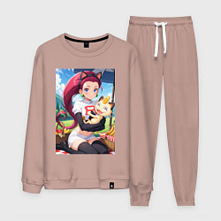 Костюм хлопковый мужской Джесси и Мяут на пикнике, цвет: пыльно-розовый