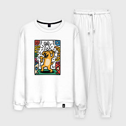 Костюм хлопковый мужской Собака в стиле комикса танцует, цвет: белый