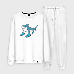Костюм хлопковый мужской Тралалеро тралала, акула в кроссовках, мем, цвет: белый