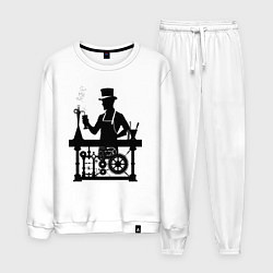 Костюм хлопковый мужской Бармен стимпанк, цвет: белый