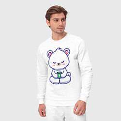 Костюм хлопковый мужской Мишка на кофейном релаксе, цвет: белый — фото 2