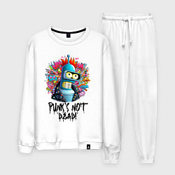 Костюм хлопковый мужской Бендер с красным хайером - панк жив, цвет: белый