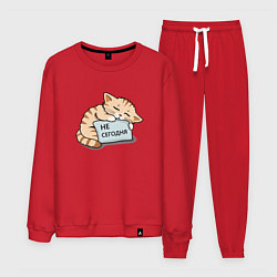 Костюм хлопковый мужской Кот, мем, не сегодня, цвет: красный