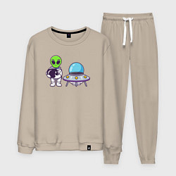 Костюм хлопковый мужской Инопланетянин космонавт, цвет: миндальный