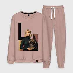 Костюм хлопковый мужской Девушки и старый водолазный шлем ретрофутуризм поп, цвет: пыльно-розовый