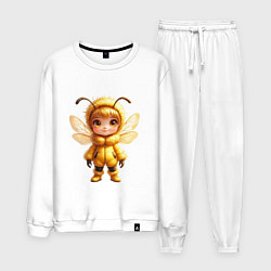 Костюм хлопковый мужской Девочка-пчелка стоит улыбаясь, цвет: белый