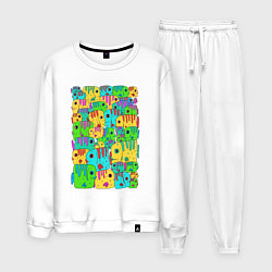 Костюм хлопковый мужской Яркие тропические рыбки, цвет: белый