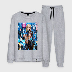 Костюм хлопковый мужской Девушка-боец с катаной, цвет: меланж