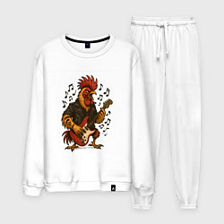 Костюм хлопковый мужской Петух гитарист рокер, цвет: белый