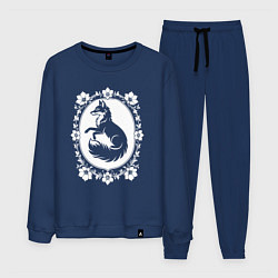 Костюм хлопковый мужской Лиса в цветочной раме, цвет: тёмно-синий